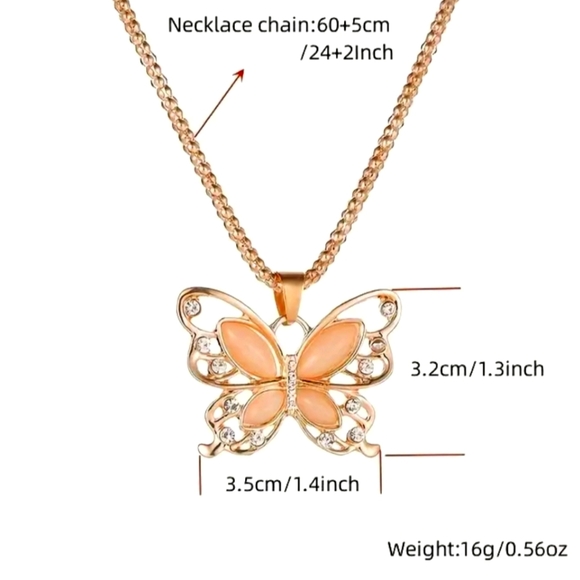 Rose Gold Opal Butterfly Pendant Necklace - Picture 4 of 6